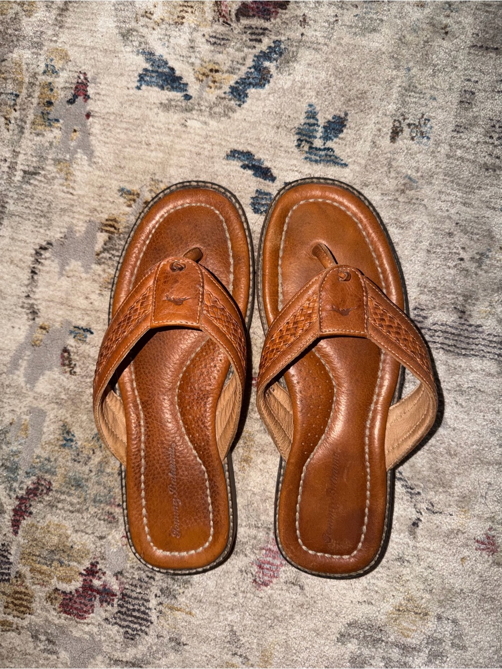 Tommy Bahama Men's Tan Brown Leather Flip Sandals